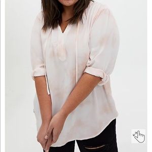 Torrid Dusty Coral Tie Dye Twill Peasant Top Blouse NWT 0